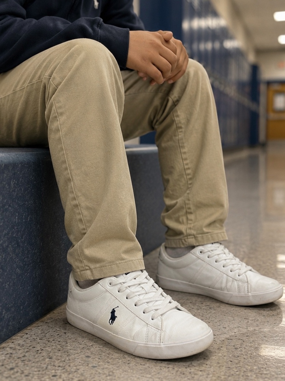 Polo Ralph Lauren Cream Canvas Low-Top Sneakers with Navy Polo Logo